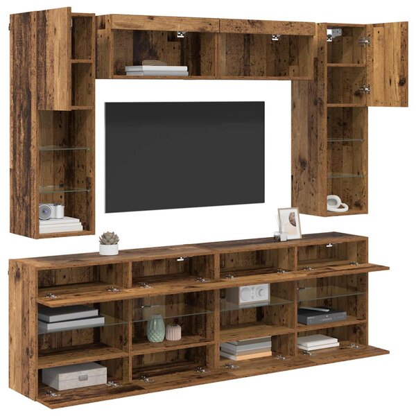 TV falit kabinet szett leddel 6 pcs Öreg fa Mérnöki fa