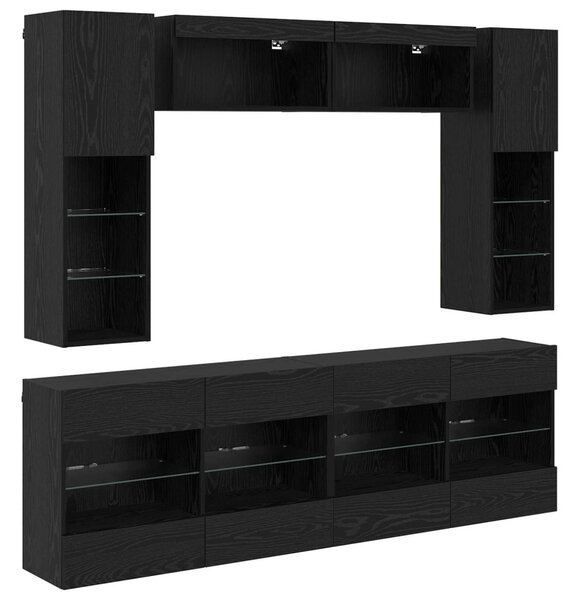 TV falit kabinet szett leddel 6 pcs Fekete Tölgy Mérnöki fa