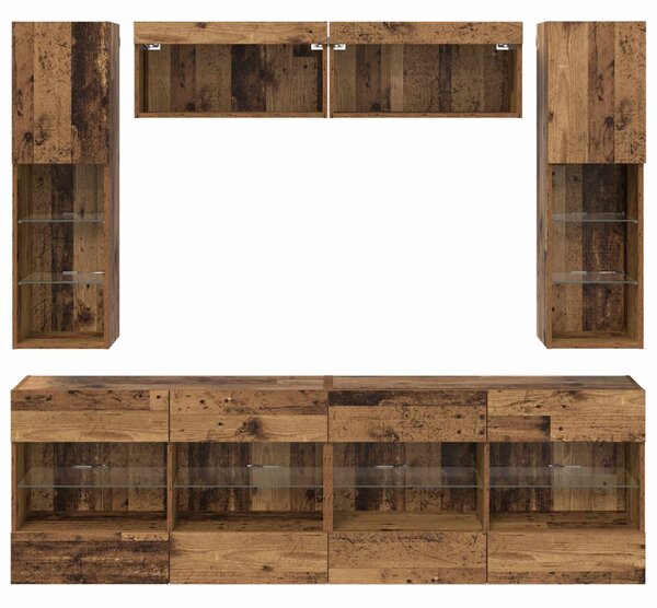 TV falit kabinet szett leddel 6 pcs Öreg fa Mérnöki fa