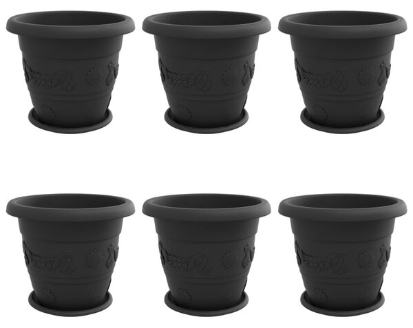 VidaXL Növénycserép 6 pcs Fekete Ø 39 x 32 cm Műanyag