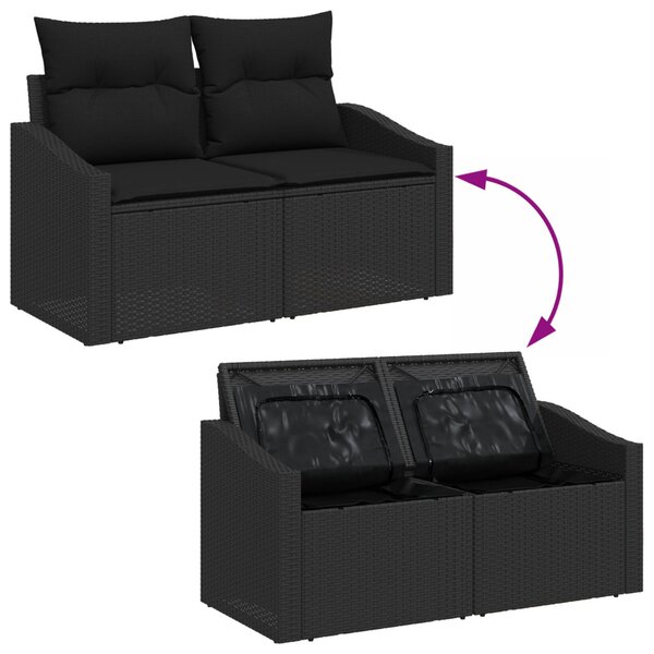 Kerti Kanapé Szett párnával tárolóval 6 pcs Fekete polirattan