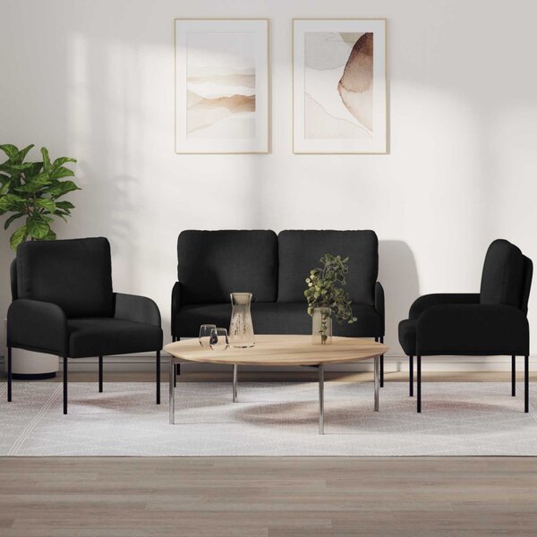 VidaXL Ülőgarnitúrák párnával 3 pcs Fekete 115 x 56 x 80 cm Furnér