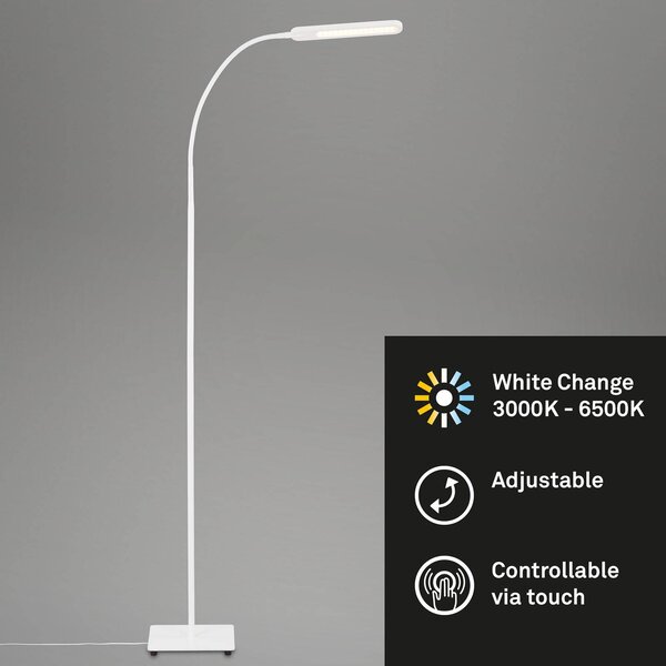 Briloner LED állólámpa Servo, fényerőszabályzó, CCT, fehér, dimmelhető, Fehér / opál, Dolgozószoba / Iroda, fém, Modern
