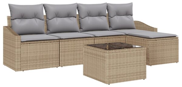 Kanapé Szett párnával 6 pcs Beige és Világosszürke polirattan