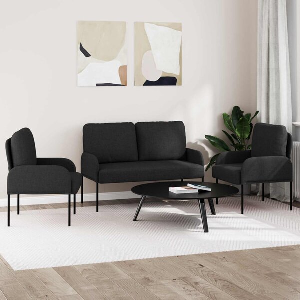 VidaXL Ülőgarnitúrák párnával 3 pcs Fekete 115 x 56 x 80 cm Furnér
