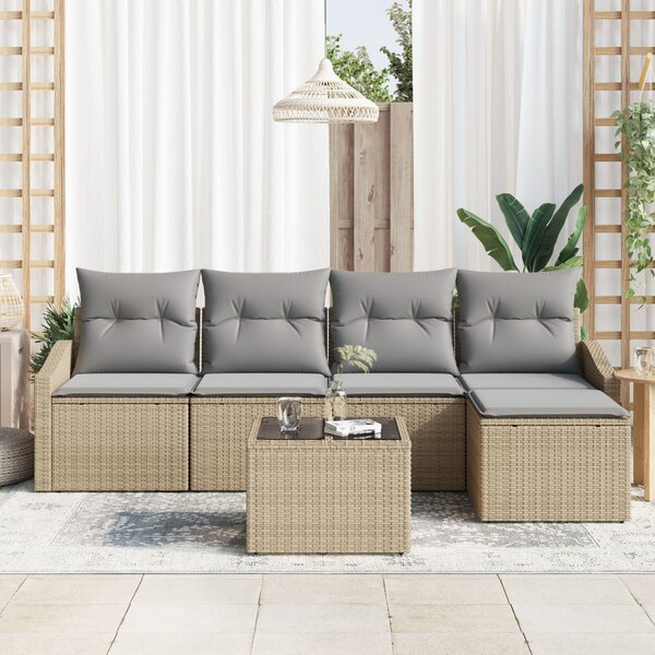 Kanapé Szett párnával 6 pcs Beige és Világosszürke polirattan