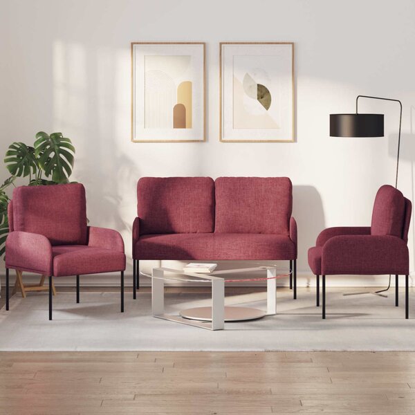 VidaXL Ülőgarnitúrák párnával 3 pcs Bordó 115 x 56 x 80 cm Furnér