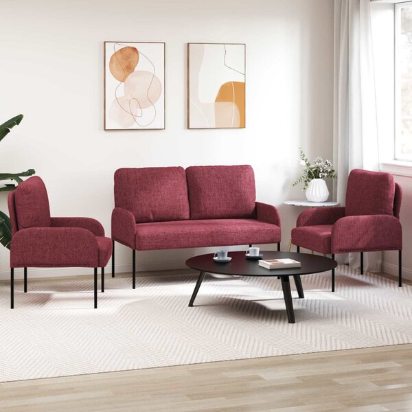 VidaXL Ülőgarnitúrák párnával 3 pcs Bordó 115 x 56 x 80 cm Furnér