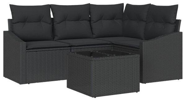 Kerti Kanapé Szett párnával tárolóval 5 pcs Fekete polirattan