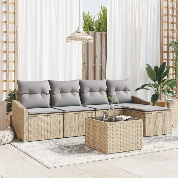 Kanapé Szett párnával 6 pcs Beige és Világosszürke polirattan