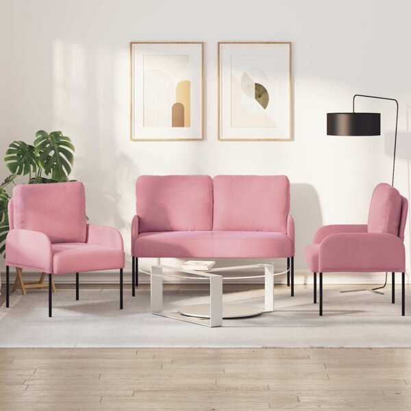 VidaXL Ülőgarnitúrák párnával 3 pcs Rózsaszín 115 x 56 x 80 cm Furnér