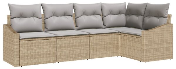Kerti Kanapé Szett 5 db Beige és Világosszürke polirattan