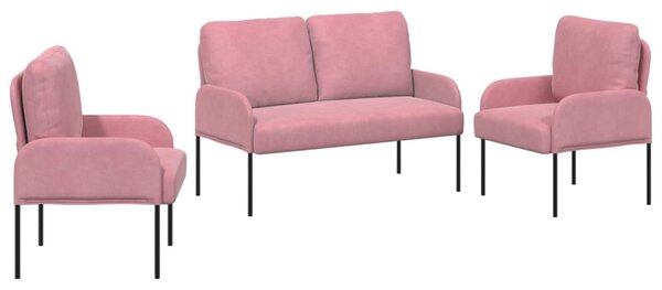 VidaXL Ülőgarnitúrák párnával 3 pcs Rózsaszín 115 x 56 x 80 cm Furnér