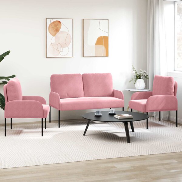 VidaXL Ülőgarnitúrák párnával 3 pcs Rózsaszín 115 x 56 x 80 cm Furnér