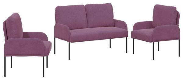 VidaXL Ülőgarnitúrák párnával 3 pcs Lila 115 x 56 x 80 cm Furnér