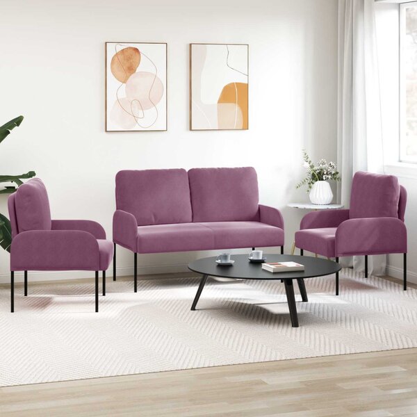 VidaXL Ülőgarnitúrák párnával 3 pcs Lila 115 x 56 x 80 cm Furnér