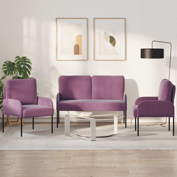 VidaXL Ülőgarnitúrák párnával 3 pcs Lila 115 x 56 x 80 cm Furnér