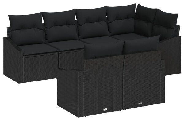 Kerti Kanapé Szett párnával tárolóval 7 pcs Fekete polirattan