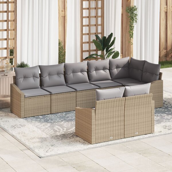 Kerti Kanapé Szett 8 pcs Beige és Világosszürke polirattan