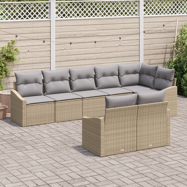 Kerti Kanapé Szett 8 pcs Beige és Világosszürke polirattan