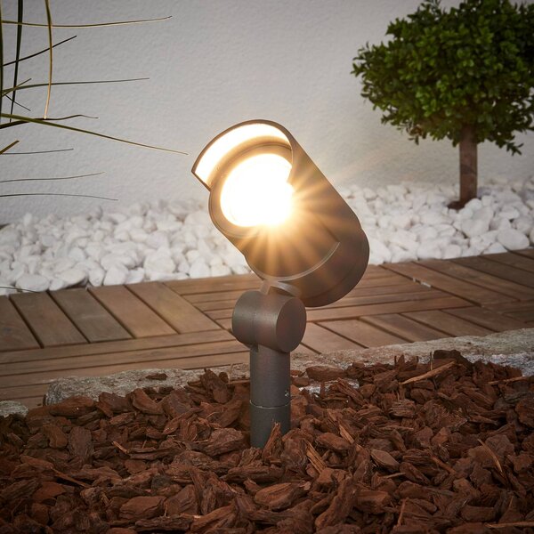 Lucande LED-es földi spotlámpa Beatrix, antracit, alumínium, 45,7cm, Fekete, Alumínium, Modern