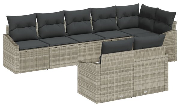 Kerti Kanapé Szett párnával 8 pcs Világosszürke polirattan