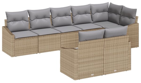 Kerti Kanapé Szett 8 pcs Beige és Világosszürke polirattan