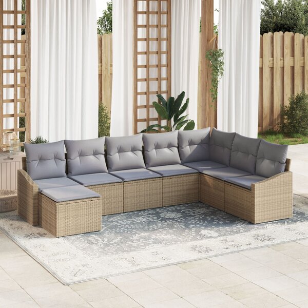 Kerti Kanapé Szett 8 pcs Beige és Világosszürke polirattan