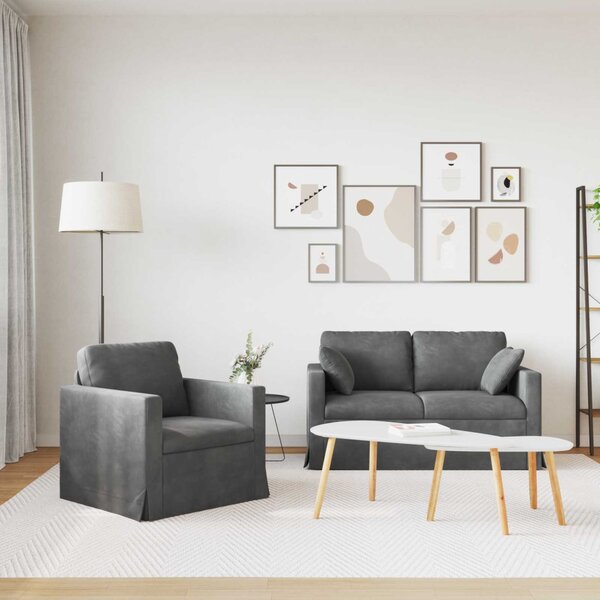 VidaXL Kanapé Szett 2 pcs Sötétszürke 138 x 78 x 80 cm Bársony
