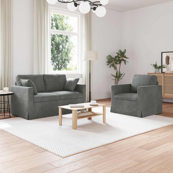 VidaXL Kanapé Szett 2 pcs Sötétszürke 138 x 78 x 80 cm Bársony