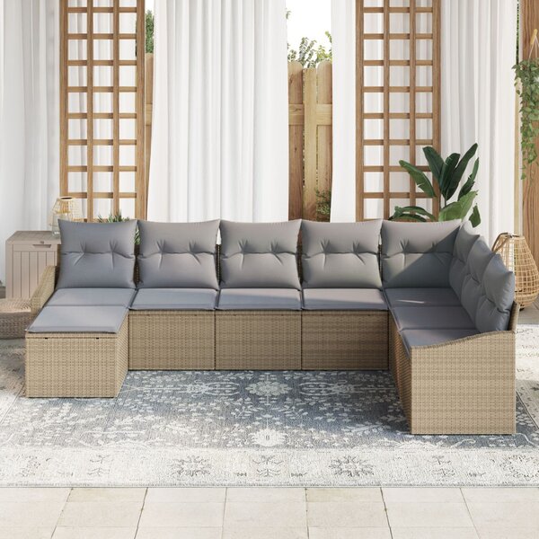 Kerti Kanapé Szett 8 pcs Beige és Világosszürke polirattan