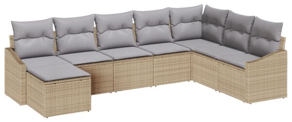 Kerti Kanapé Szett 8 pcs Beige és Világosszürke polirattan