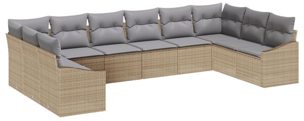 Kerti Kanapé Szett 10 pcs Beige és Világosszürke polirattan