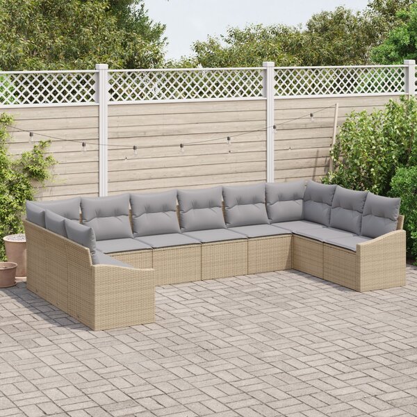 Kerti Kanapé Szett 10 pcs Beige és Világosszürke polirattan