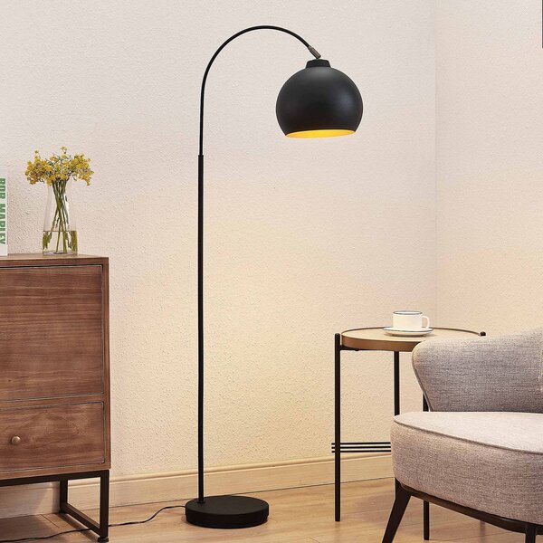 Lindby Ívlámpa Minali, fekete, fém, 148 cm magas, E27, Fekete, Nappali / Étkező, fém, Modern