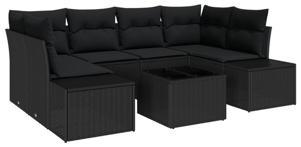 Kerti Kanapé Szett párnával tárolóval 8 pcs Fekete polirattan