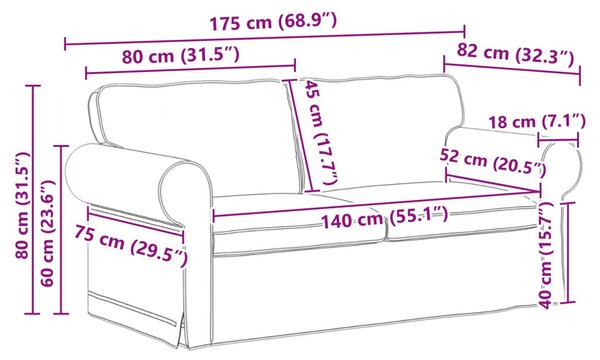 VidaXL Kanapé Szett 2 pcs Fekete 175 x 82 x 80 cm szövet