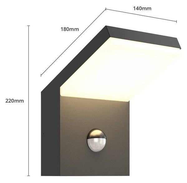 Arcchio LED kültéri fali lámpa Yolena, érzékelő, antracit, alumínium, Fekete, Alumínium, Modern