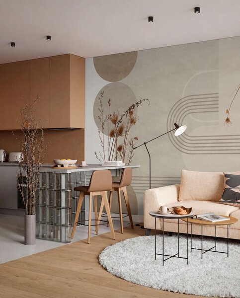 Fotótapéta stílusos geometria és szárított virágok bézs árnyalatokban, Boho stílusú fotótapéta, w03449 : Uwalls.hu
