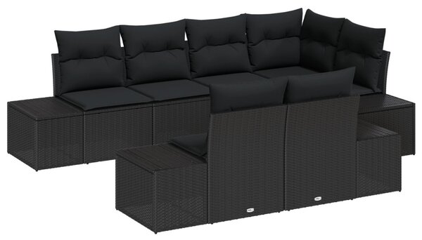 Kerti Kanapé Szett tárolóval 7 pcs Fekete polirattan