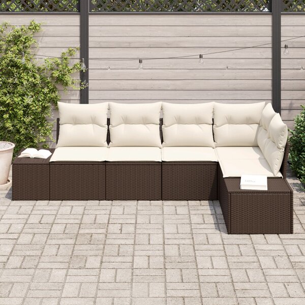 Kerti Kanapé Szett 5 db Barna és Krém polirattan