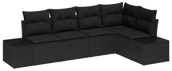 Kerti Kanapé Szett tárolóval 5 pcs Fekete polirattan