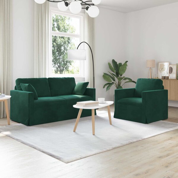 VidaXL Kanapé Szett 2 pcs Sötétzöld 158 x 78 x 80 cm Bársony