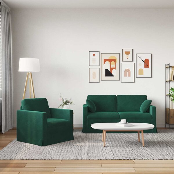 VidaXL Kanapé Szett 2 pcs Sötétzöld 158 x 78 x 80 cm Bársony