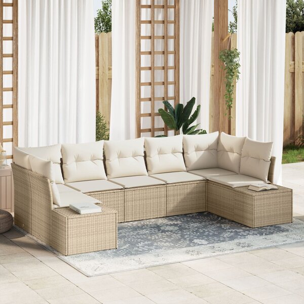 VidaXL Kerti Kanapé Szett tárolóval 7 pcs Beige és krém Poli rattan