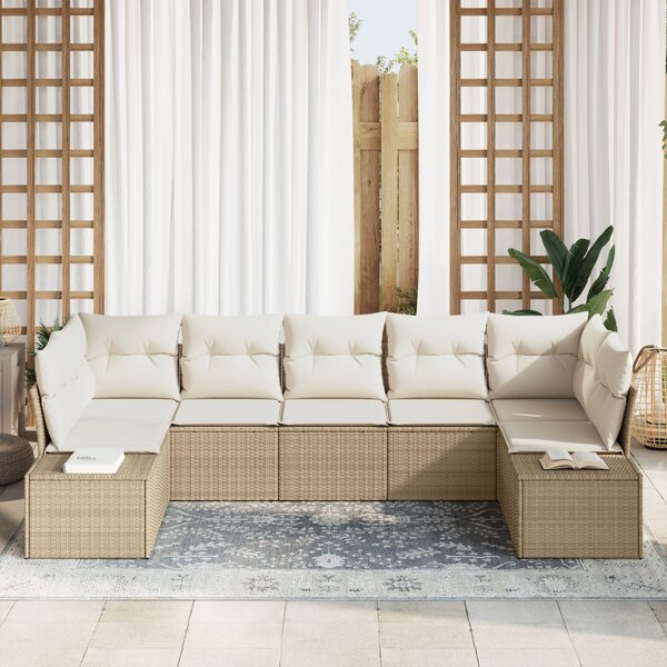 VidaXL Kerti Kanapé Szett tárolóval 7 pcs Beige és krém Poli rattan