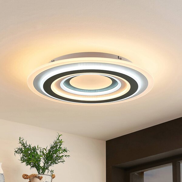 Lindby LED mennyezeti lámpa Jazmina, 50 cm, CCT, távirányítóval, dimmelhető, Fekete, Nappali / Étkező, Műanyag, Modern