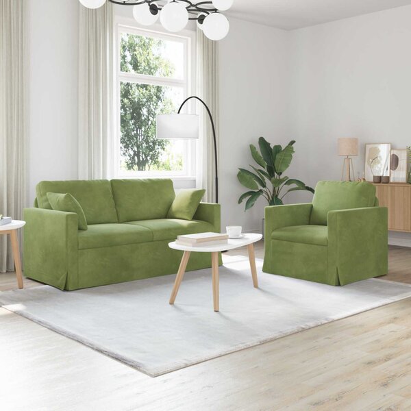 VidaXL Kanapé Szett 2 pcs Világos zöld 158 x 78 x 80 cm Bársony