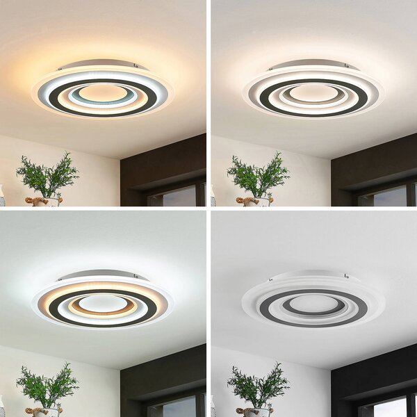 Lindby LED mennyezeti lámpa Jazmina, 50 cm, CCT, távirányítóval, dimmelhető, Fekete, Nappali / Étkező, Műanyag, Modern