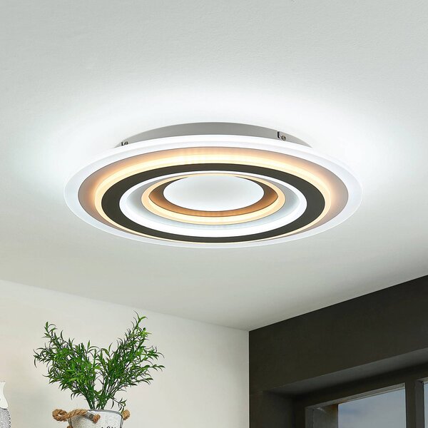 Lindby LED mennyezeti lámpa Jazmina, 50 cm, CCT, távirányítóval, dimmelhető, Fekete, Nappali / Étkező, Műanyag, Modern